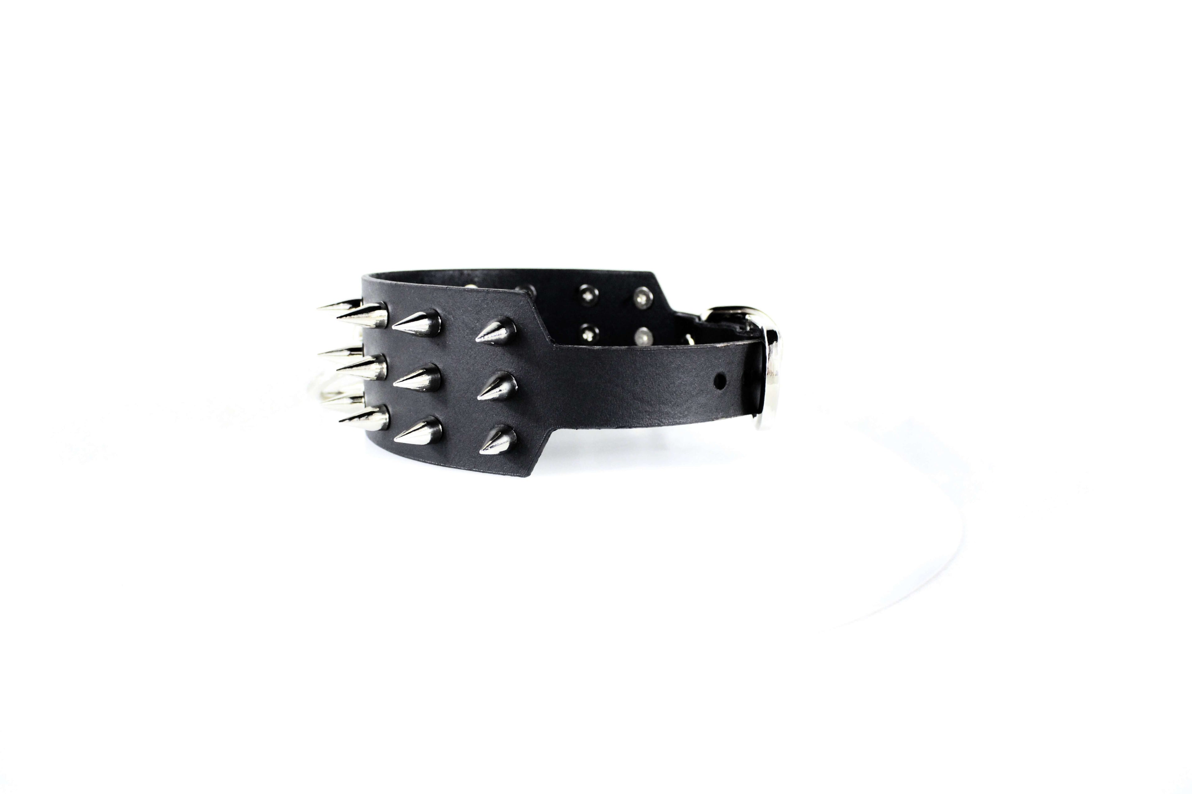 Black Spiked BDSM Collar – Leather Submissive Collar with O-Ring