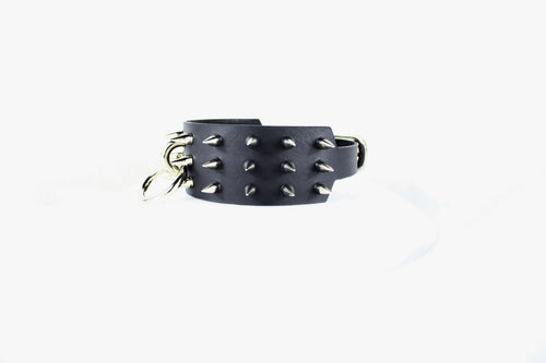Black Spiked BDSM Collar – Leather Submissive Collar with O-Ring